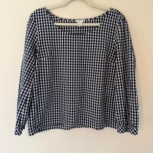 J Crew Factory Gingham Boatneck 100% Cotton Cottagecore Blouse Top Size Large